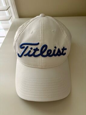 Titleist White Hat with Blue Script Logo